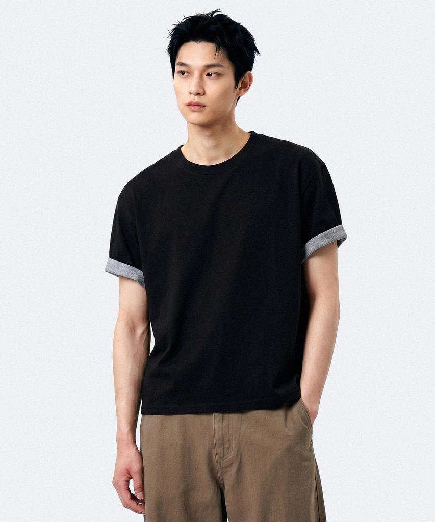 UNDEROFF Roll-Up Sleeve Crop Short Sleeve T-Shirt Black