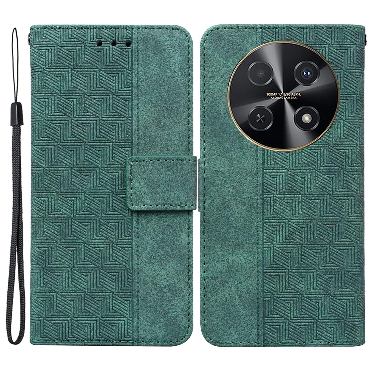 

For Huawei nova 12i 4G Case Geometry Imprint Leather Wallet Stand Cell Phone Cover Green
