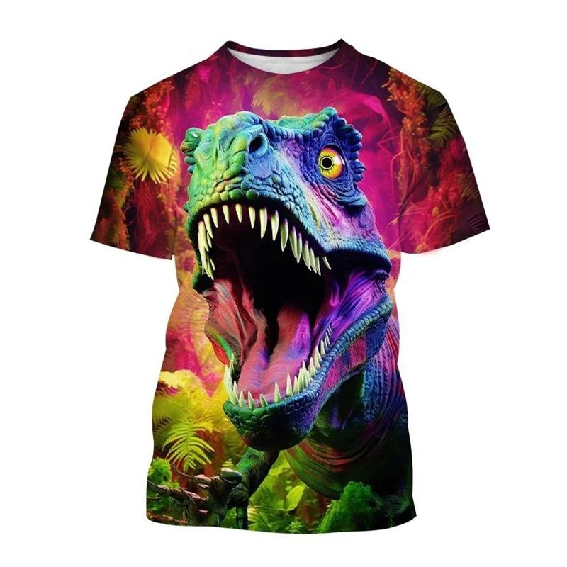Koszulka z nadrukiem 3D zwierzęta dinozaury dla mężczyzn dzieci wzór Tyranozaur koszulki casual z krótkim rękawem okrągły dekolt koszulki uliczne topy