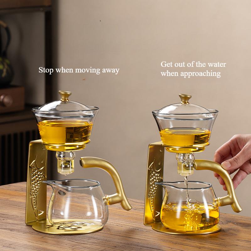 Anti Scalding Magnetic Suction Automatic Teaware Sets Glass Koi Teapot Semi-automatic Lazy Tea Maker for Household Tea Set