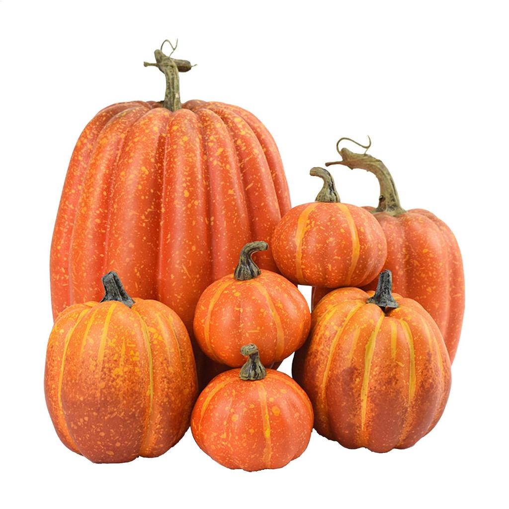 hot Artificial Pumpkins Decoration 7pcs Foam Pumpkins Assorted Sizes Faux Artificial Pumpkins Tabletop Centerpiece Faux Pumpkins