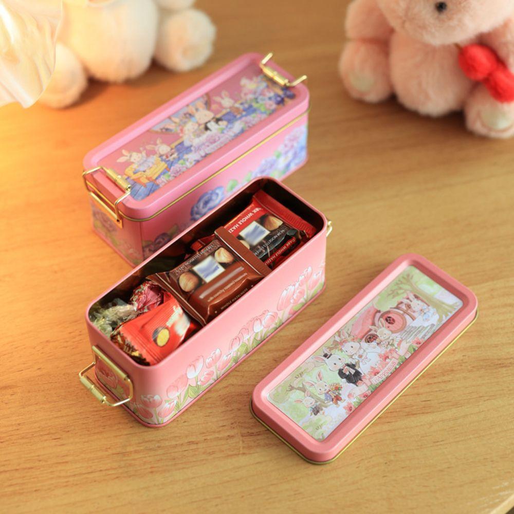 Cartoon Rabbit Printed Tinplate Candy Chocolate Boxes Metal Empty Biscuit Packaging Iron Can Multifunction Large Capacity