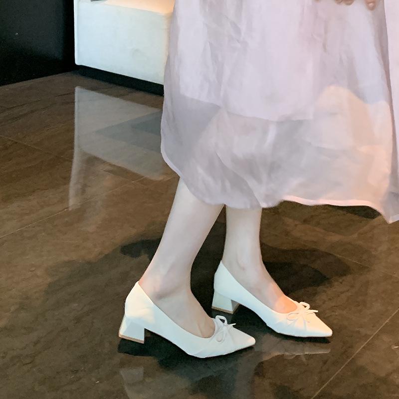 Elegant French Style Bow Pointed Toe Women's Evening Shoes