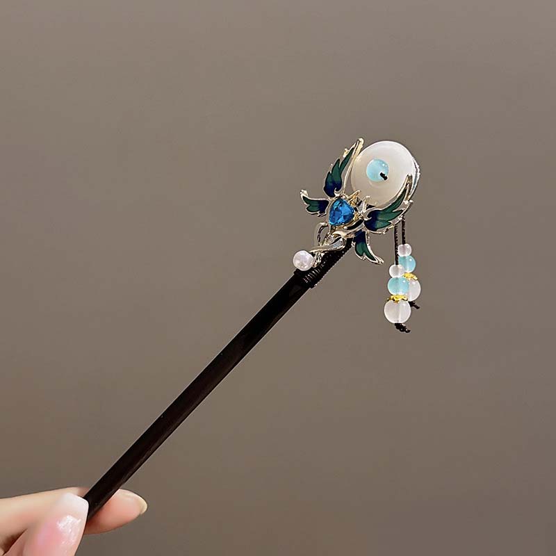 Classic Chinese Wooden Tassel Hair Stick for Women Flower Fresh Pearl Handmade Hairpins Charm Jewelry Accessories Hair Ornaments