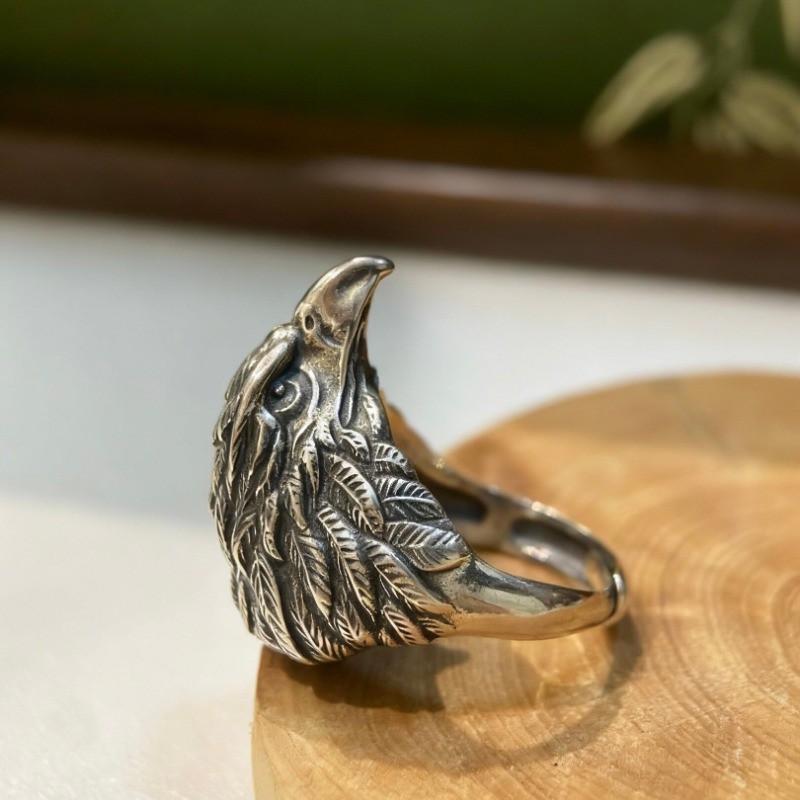 Adjustable Eagle Head Ring Men Vintage Open Finger Gift Boyfriend Animal Motif Copper Jewelry