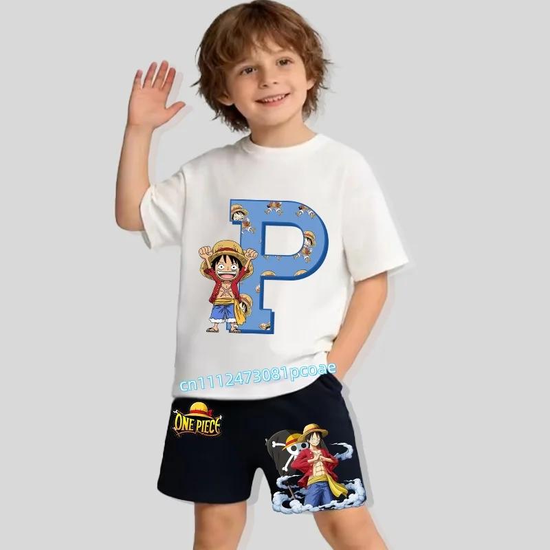 Childrens Pure Cotton ShortSleeved Shorts for Boys Sports Shirt with Cartoon Print Summer TShirt Set