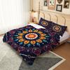 3pcs Bohemian Mandala Duvet Cover Set - Navy Blue Floral Medallion Bedding with Zip Closure, Machine Washable Polyester, Perfect