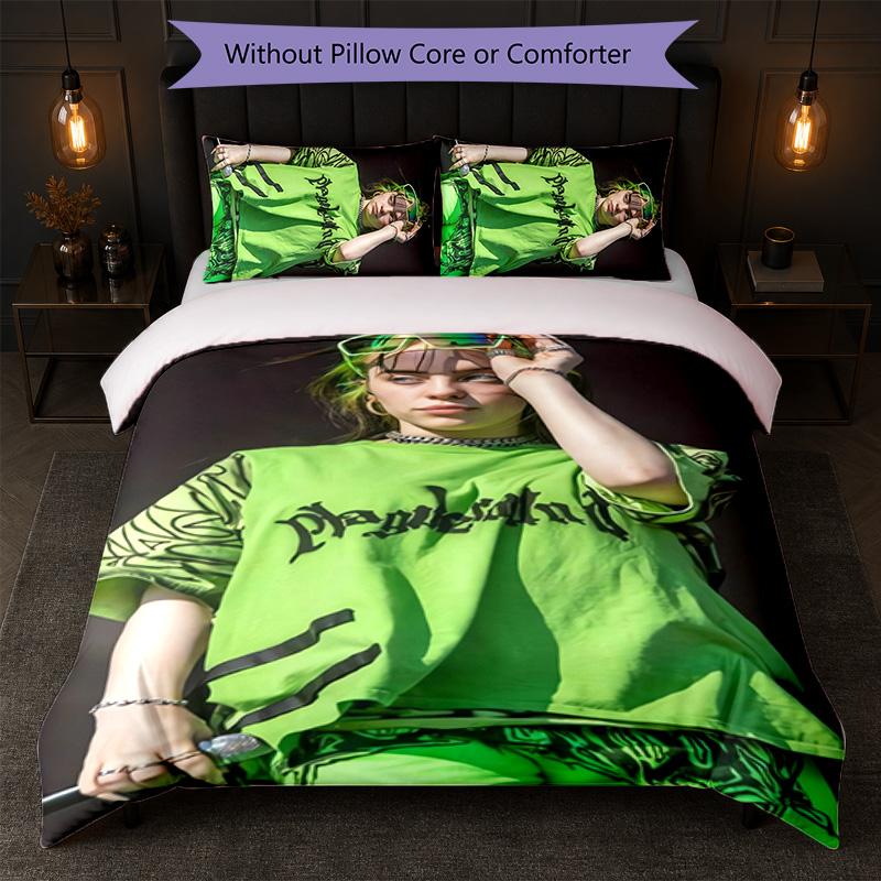 Billie Eilish Print 3Pcs Duvet Cover Set 1 Duvet Cover and 2 Pillowcases Soft Bed Linen For Household Bedroom