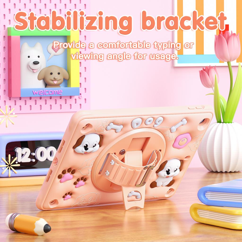 For iPad 10.2 (2021)/(2020)/(2019) Case Kickstand Cute Dog PC+Silicone+TPU Tablet Cover