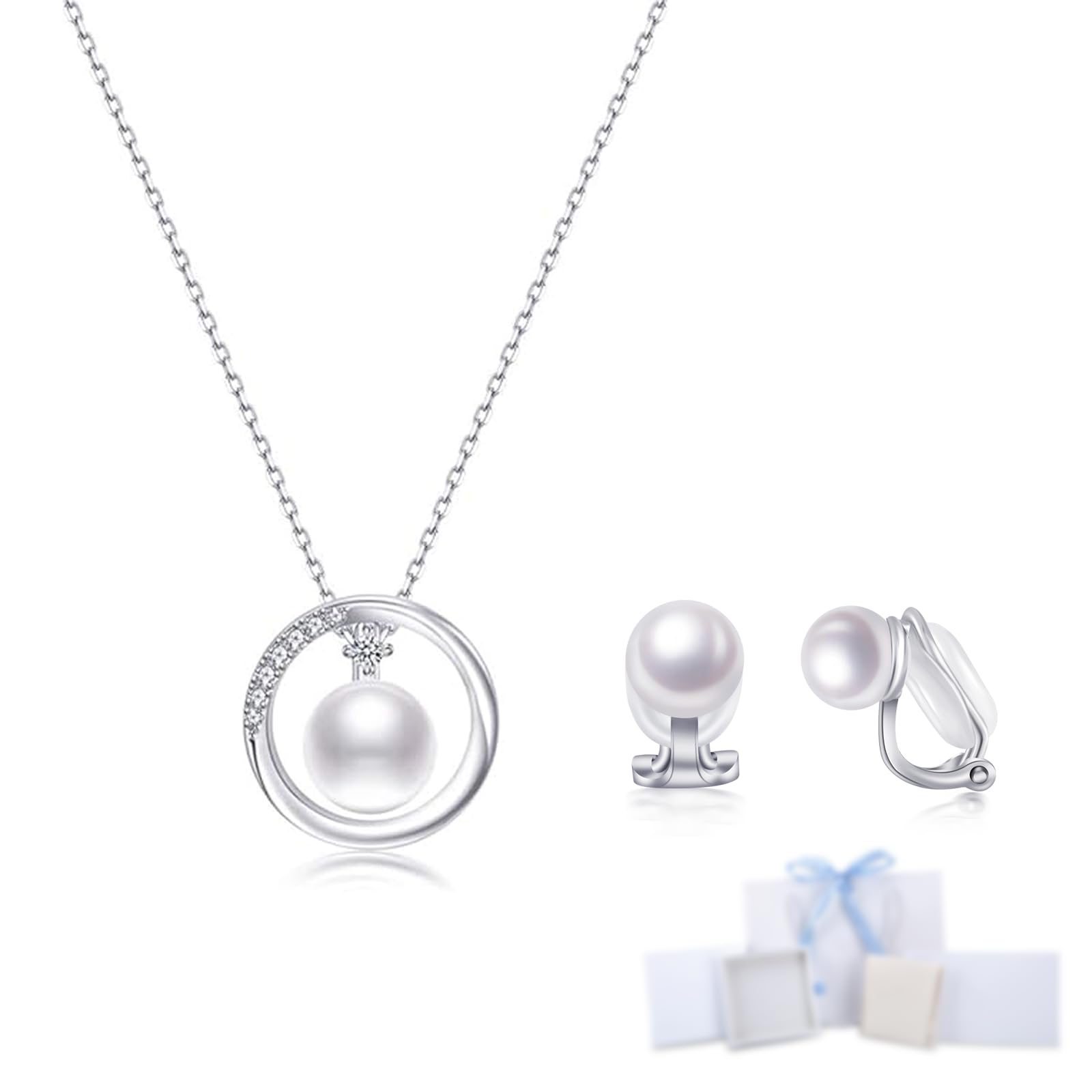 

Pearl necklace and earrings set for pearl pearl 925 perfect for and Day gifts [Free bird] women, pendant, accessories, silver, hypoallergenic, women,