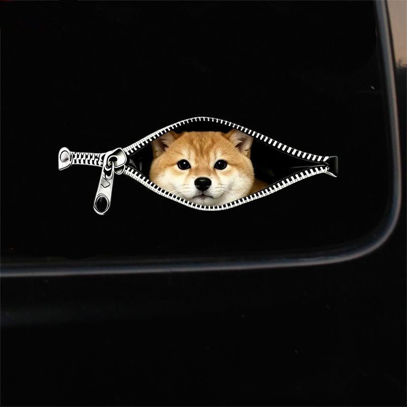 Cat Car Sticker Zipper Cat Puppet Teddy Border Collie Puppy Cute Creative Personality Pet Car Decorative Sticker 1Pc