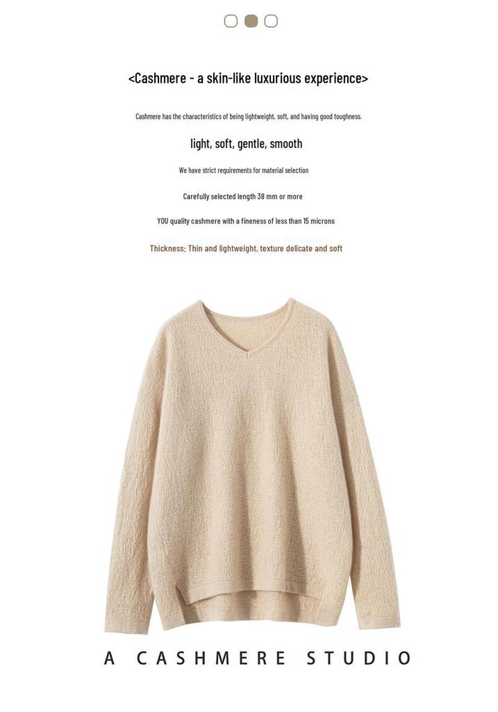 Korean Style Women's V-Neck Cashmere Pullover Sweater, 2023 New Loose Fit, Slimming & Flaw-Hiding Solid Color Knitwear