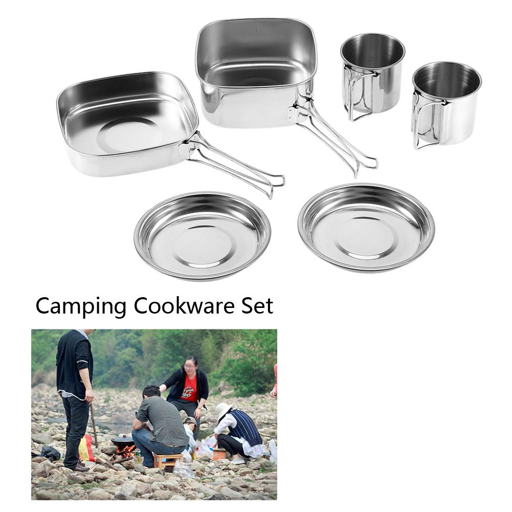 

6 шт. Портативный набор посуды из нержавеющей стали для кемпинга, пикника, улицы, сковорода, кастрюля, тарелка, чашка
