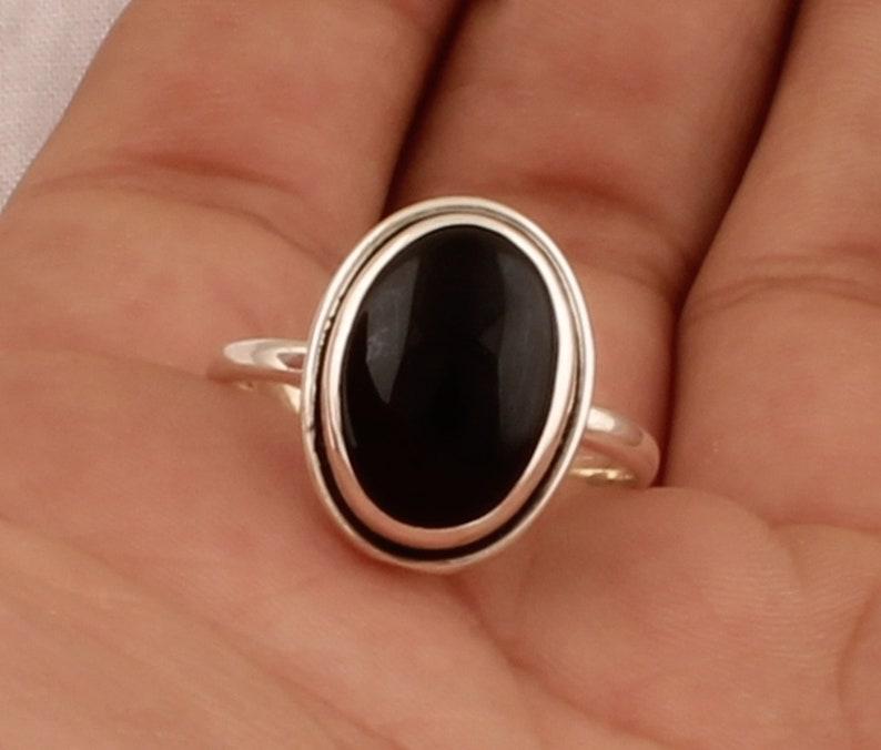 Solid 925 Sterling Silver Black Onyx Oval Cabochon Gemstone Handmade Designer Statement Ring Jewelry