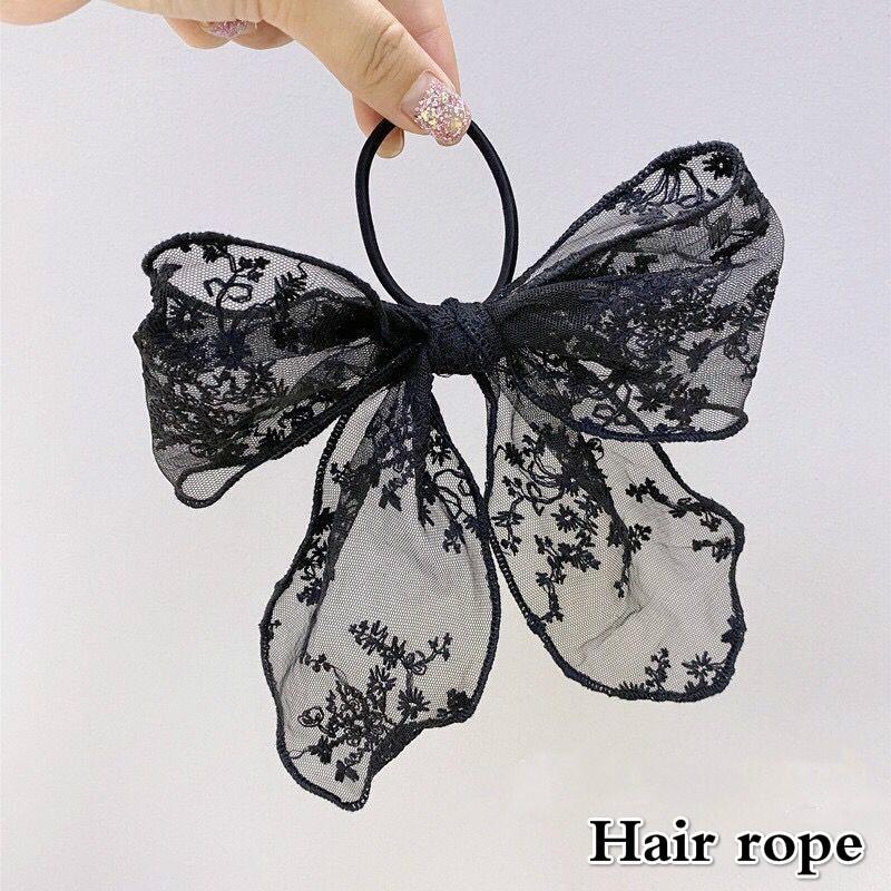 

Женская кружевная заколка для волос, черно-белая заколка для волос с бантом, заколка для волос с хвостиком Hair rope чёрный