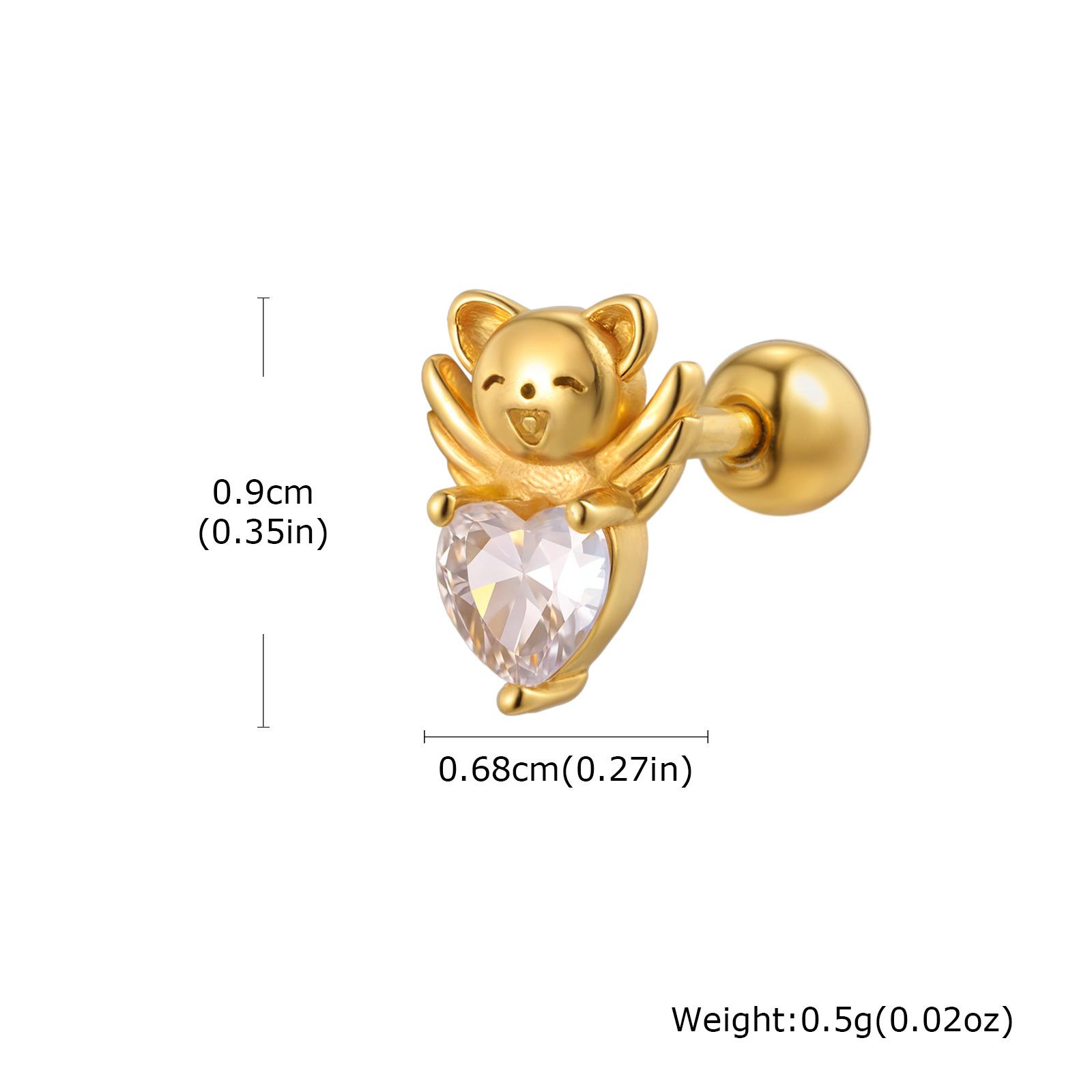 

Cute Bear Heart Cubic Zirconia Stud Earring, 18K Gold Plated Stainless Steel Women s Exquisite Waterproof Jewelry
