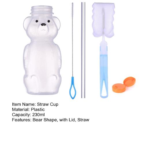 230ml Straw Cup Bear Shape Child Safe Drinking Cup with Safety Lid Straws Spill-proof Baby Shake Cup Drinkwear