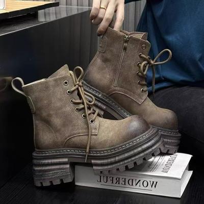 Modne Jesienno-Zimowe Damskie Botki do Kostki Outdoorowe Modne Antypoślizgowe 2024 Wysokiej Jakości Odporne na Zużycie Sznurowane Buty Damskie Botines Mujer