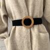 Trendy Womens Black Wide Waist Belt With Round Plastic Buckle Ideal Coats For
