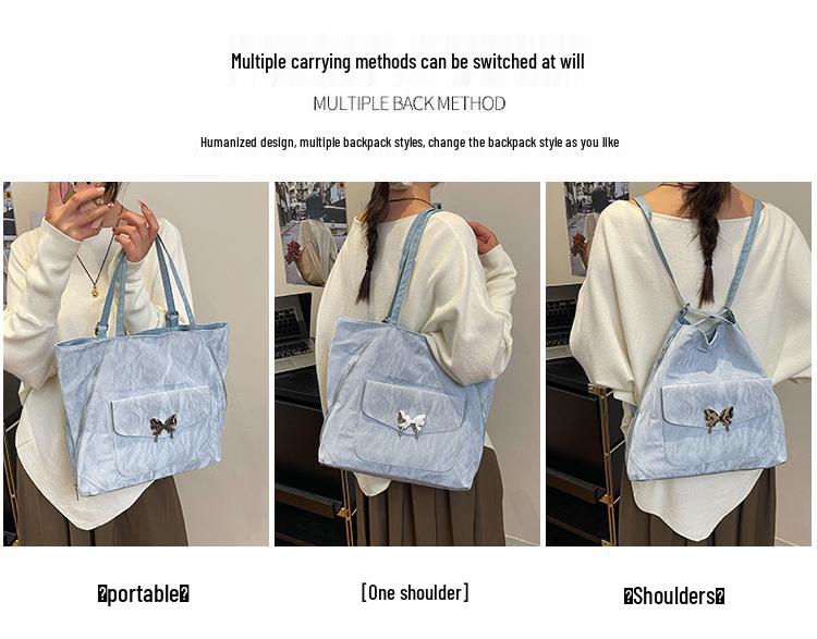 Metal Butterfly Waterproof PU Tote: Large Multifunctional Backpack & Commute Shoulder Bag for Women