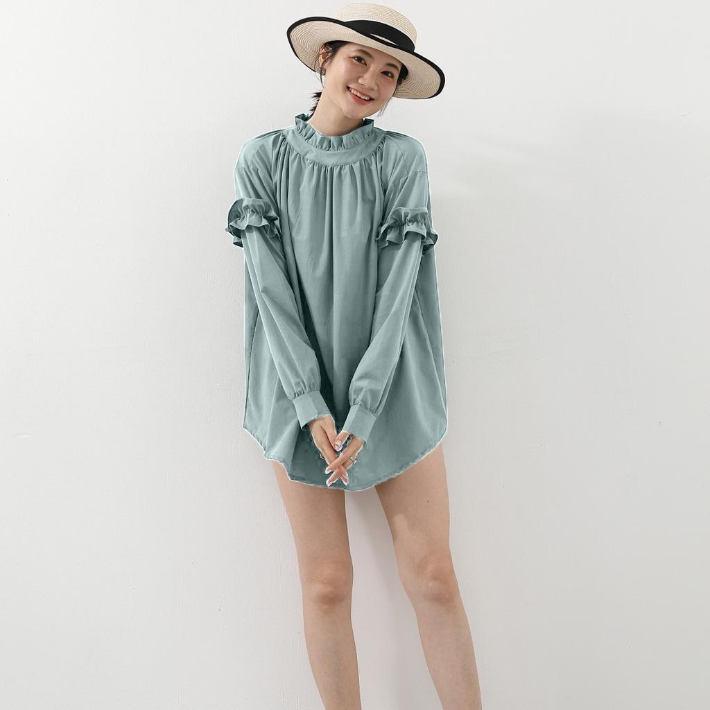 Summer Quick-drying Loose Solid Color Half-high Collar Long-sleeved Women's Shirt