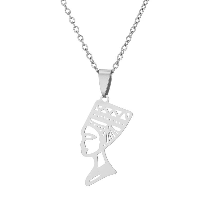 SONYA Egyptian Queen Nefertiti Pendant Necklaces Women Jewelry Silver Color/Gold Color Stainless Steel Jewellery African