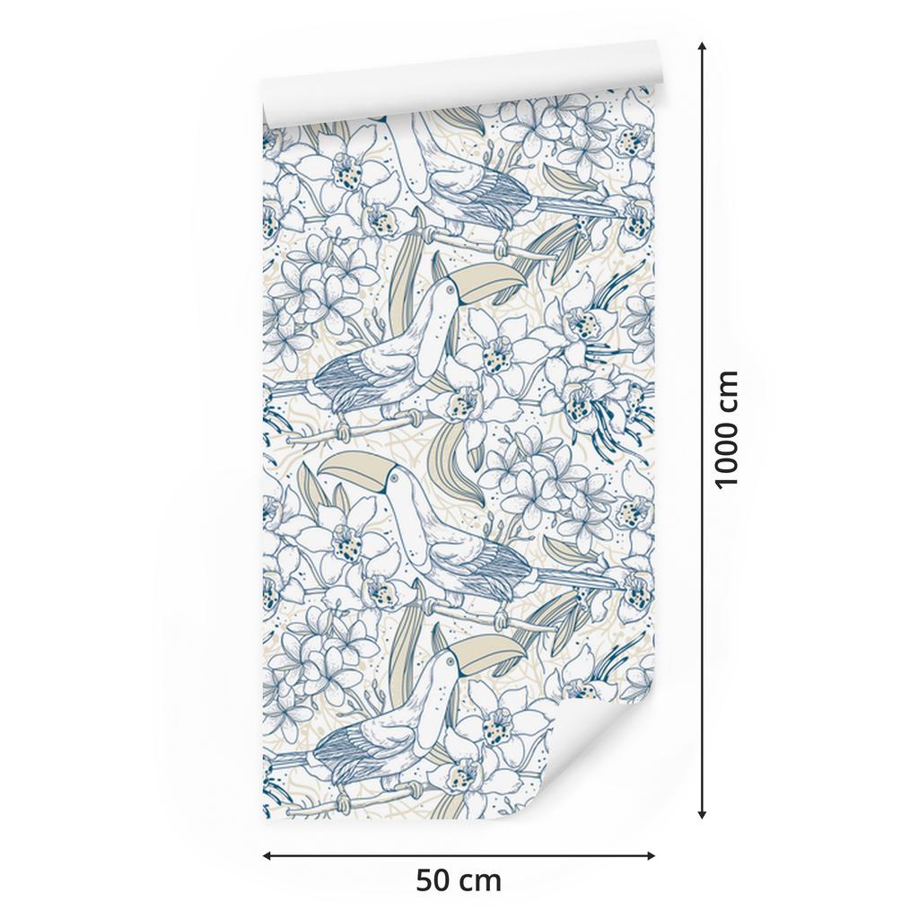 Toucans and Flowers Wallpaper for Living Room and Bedroom 50x1000