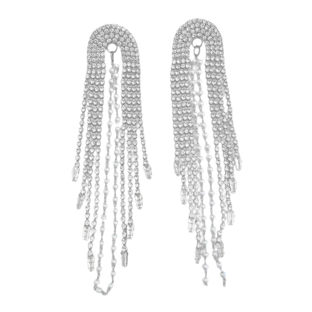Korean High-End Full Diamond Tassel Earrings: Trendy, Versatile Bridal and Banquet Fashion.