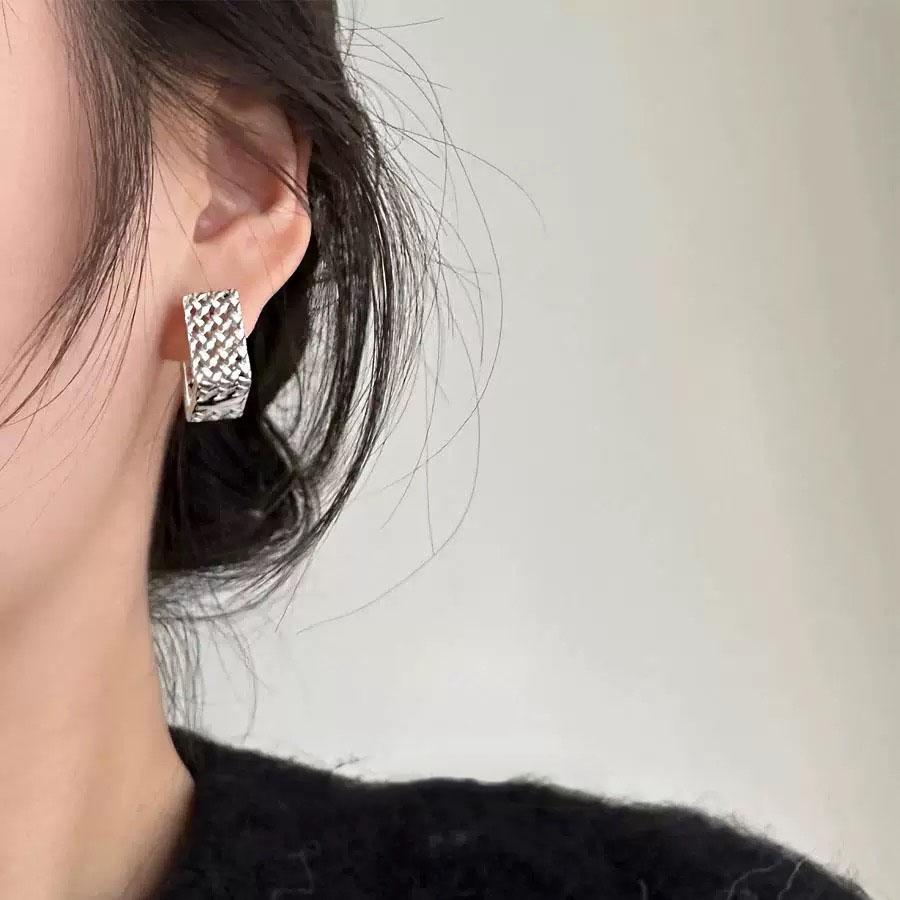 925 Sterling Silber Ohrringe für Damen Trendig Einfach Quadratisch Hohl Ohrring Schmuck Allergieprävention Party Weihnachtsaccessoires