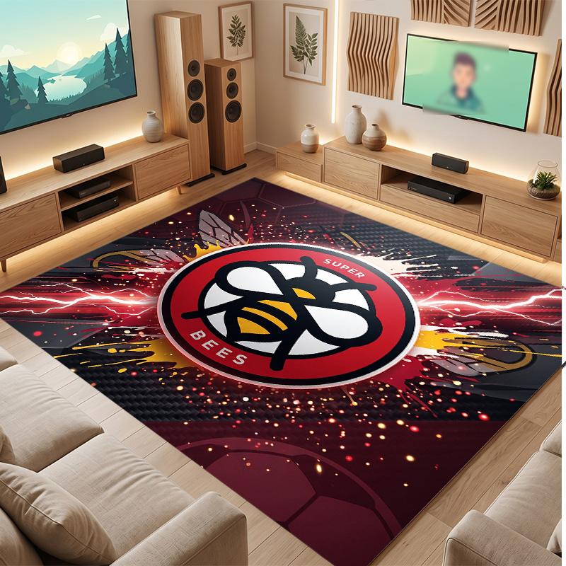 Brentford Football Print Crystal Velvet Rug, Comfortable Water Absorbent Non Slip Indoor Floor Carpet