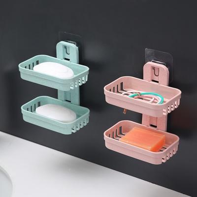 Seifenregal, multifunktionaler, stanzfreier, hohler Design-Seifenhalter zur Wandmontage, doppelstöckiger Drainagehalter für Badezimmer