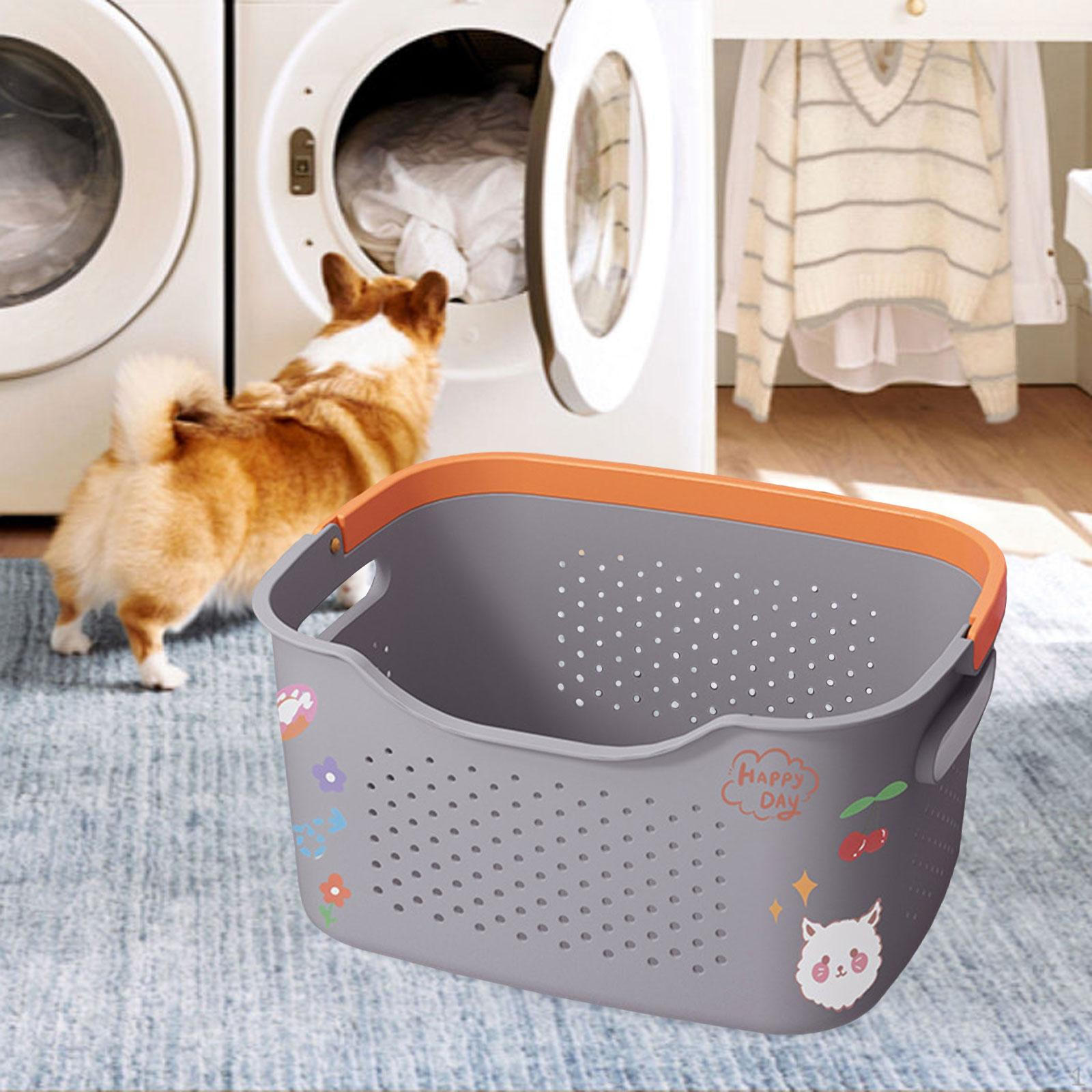 

Bin Organizer with Handles for Blankets and Dirty Clothes in Bathroom or Garage M and Grey