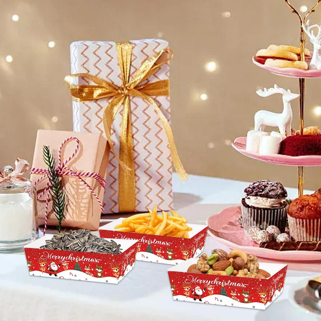Weihnachten Papier Lebensmitteltablett Weihnachten Papier Lebensmittel Serviertablett Snack Süßigkeiten Behälter Servierschalen für Restaurant Küche Picknick