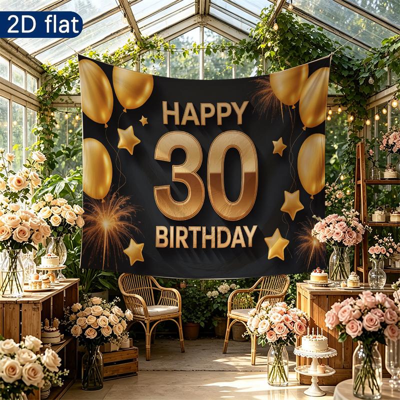 1pc Birthday & Wedding 30th Balloon Indoor/Outdoor Hanging Banner Golden