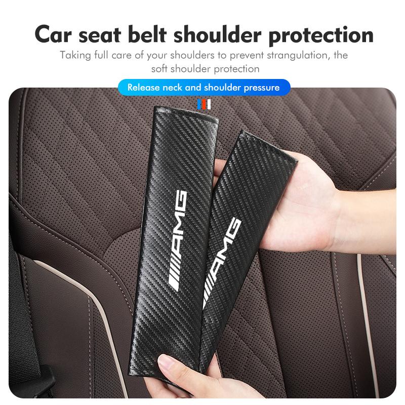 BLZ3 Carbon Car Safety Seat Belt Shoulder Pad Protection Cover For Mercedes Benz AMG C180 C300 W124 W176 W177 C200 C260 GLC CLE CLA