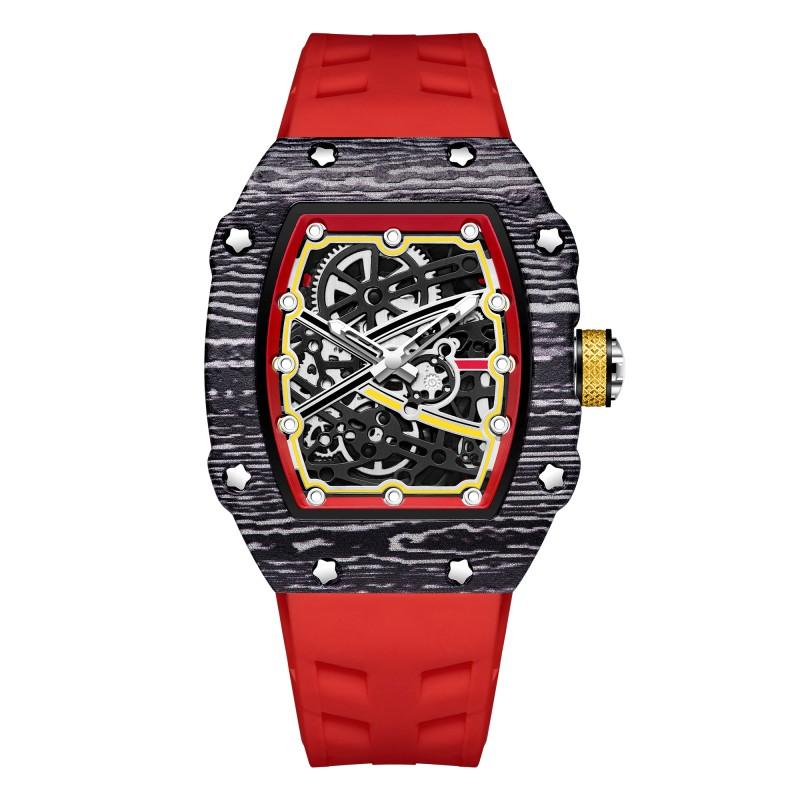 In Stock RM 6702 Slim Barrel Montre Homme Colorful Band Hollow 37.5mm Skeleton Dial Waterproof Sport Casual Quartz Wristwatch