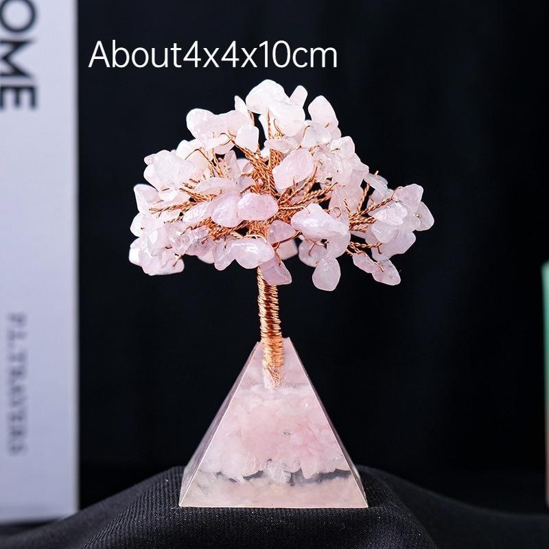 Natural Crystal Chip Money Tree Resin Pyramid Base Home Living Room Decor Ornament Desk Feng Shui Wealth Gift Idea Decoration
