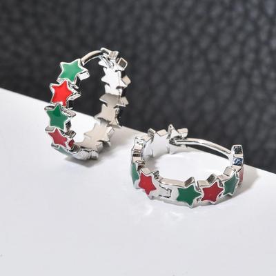 CMM Exquisitos Pendientes de Aro Pequeños de Círculo de Estrella Rojo y Verde para Mujer para Uso Diario, Joyería Versátil