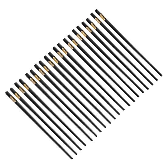 10 Pairs Plastic Chopsticks Black Gold Non-Slip Grip Micro-Tip Design Chopsticks Ergonomic Cylindrical Sushi Sticks for Chinese Japanese Food Elegant