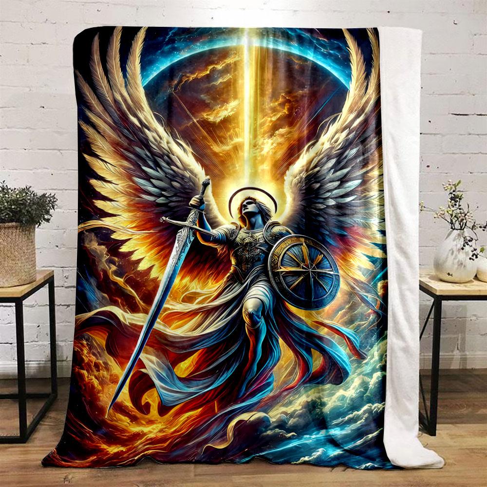 Archangel Sword Shield Bedroom Blanket for Livingroom Couch Lunch Break Soft Throw for Friend's Festival Gift