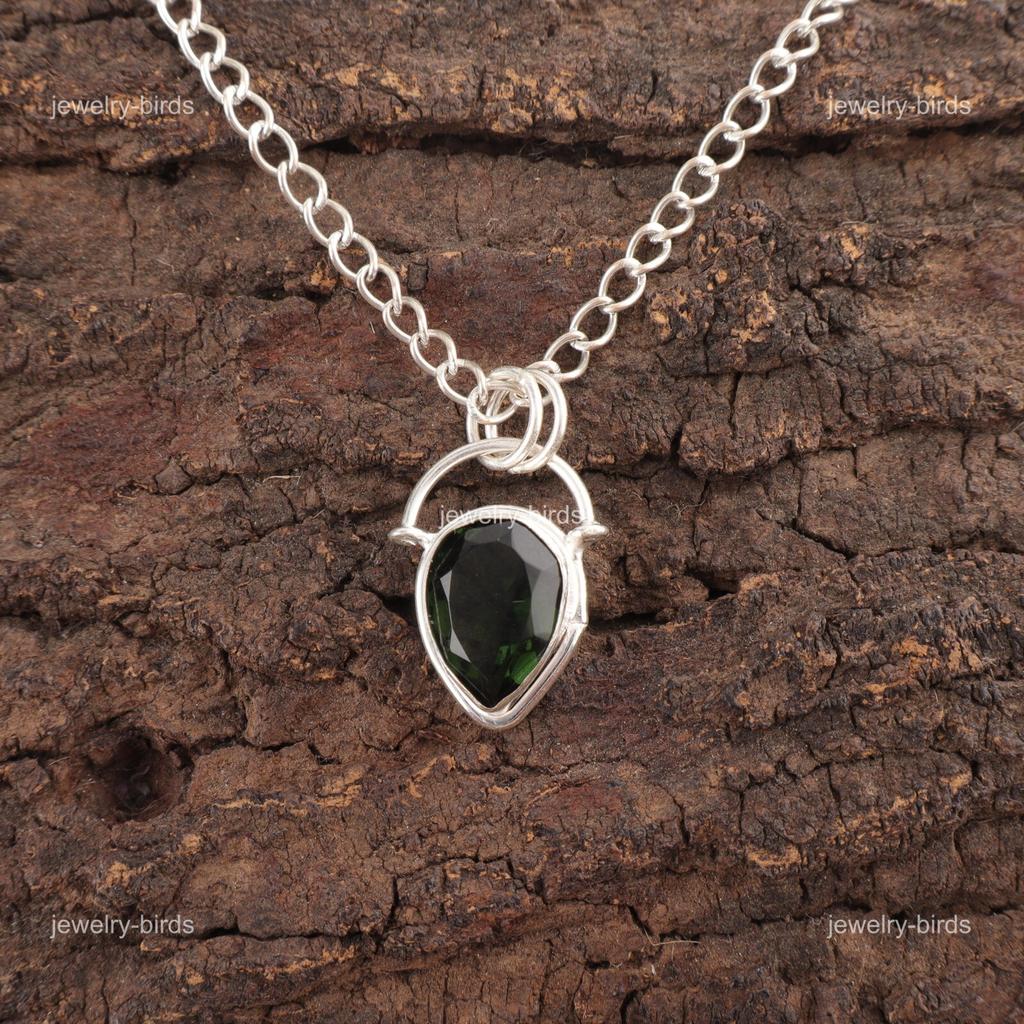 Pear Green Tourmaline Stone Birthday Gift Art Deco Pendant Jewelry 925 Silver PP-56-12