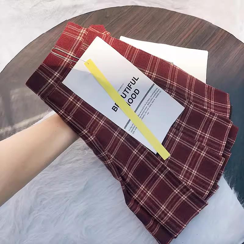 JK Plaid Pleated A-Line Skirt - High Waist, Slim Fit, Anti-Exposure, Spring & Autumn Korean Style