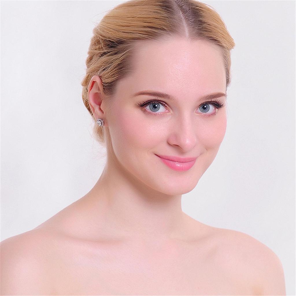 Korean Full Pave Zircon Hypoallergenic Round Stud Earrings