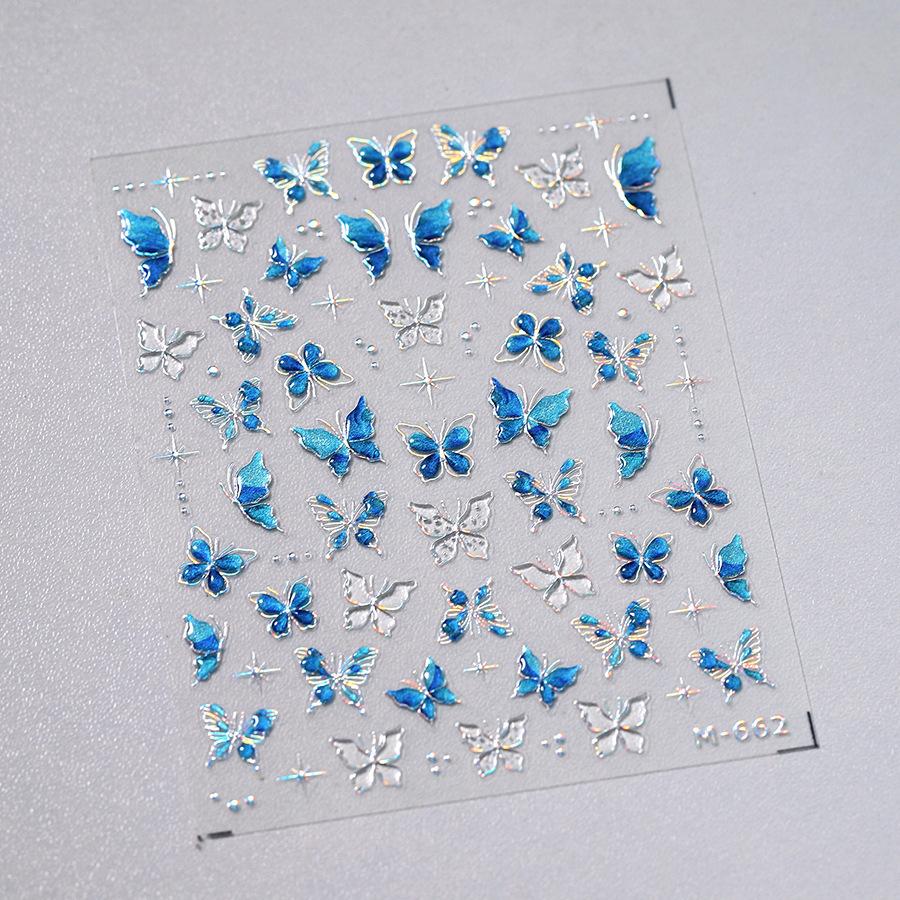 5D illusion polarized butterfly nail sticker pink purple blue fashionable self-adhesive butterfly nail art decoration sticker