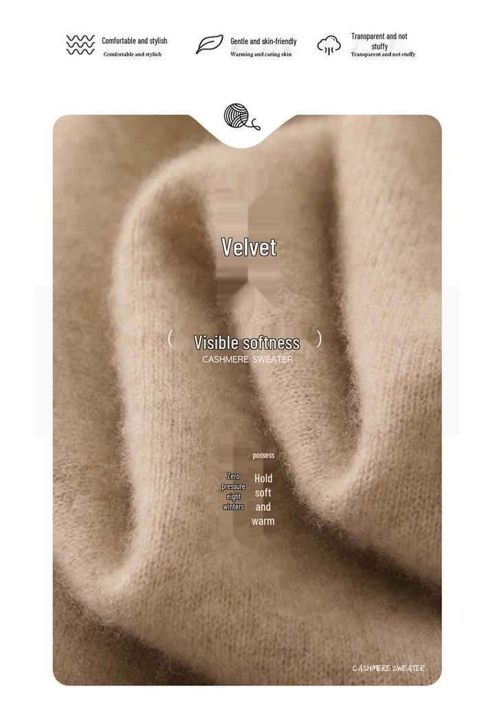 Women's Solid Color Cashmere Knit Sweater with Stacked Collar