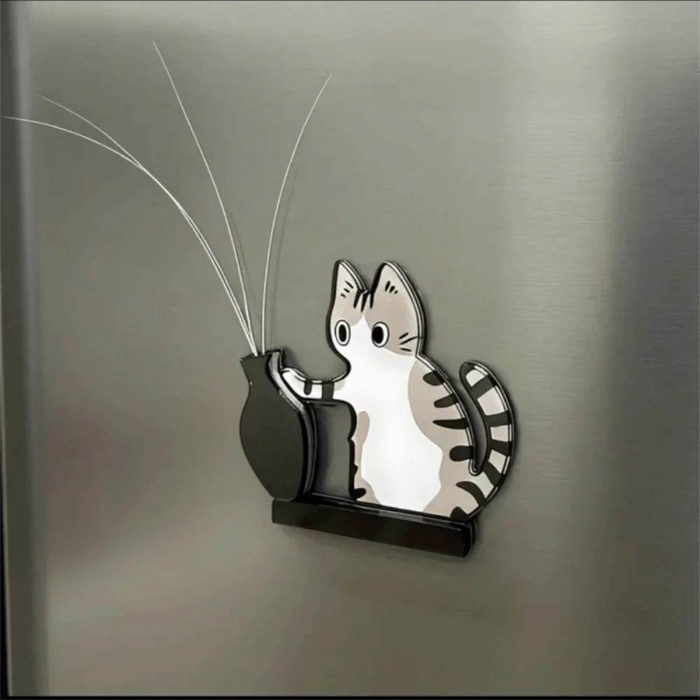 Acrylic Cat Whiskers Collection Ornaments Magnetic Cartoon Cat Hair Storage Memorial Box Black Cat Pushing Vase Decor