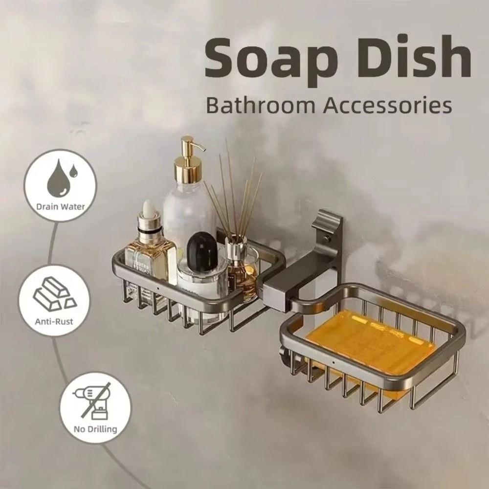 Aluminum Wall-mounted Soap Dish Punch-Free Self Adhesive Bathroom Soap Box Strong Load-bearing Rust-proof Soap Drain Box Kitchen