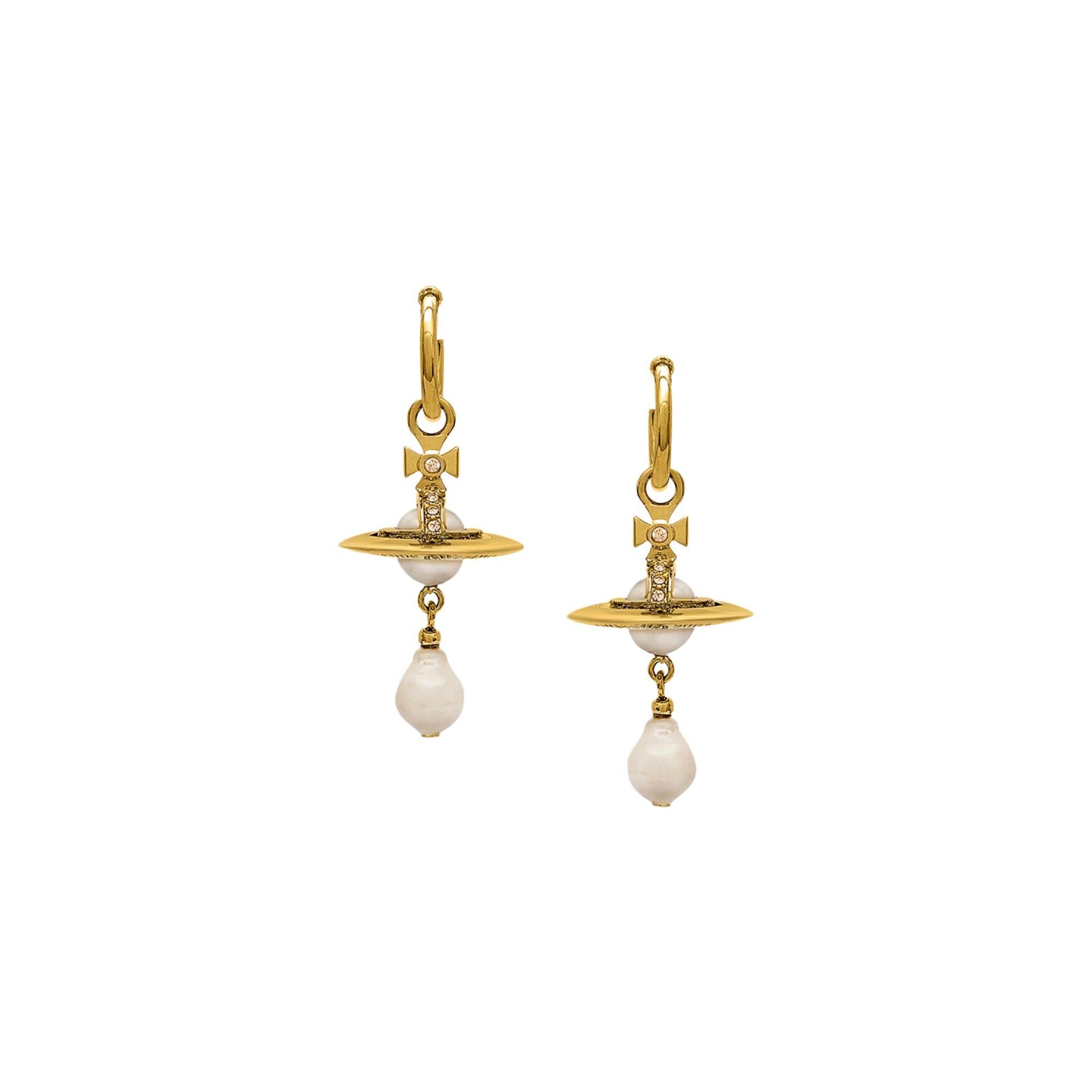 Vivienne Westwood Aleksa Saturn Artificial Pearl Pendant Brass Earrings Women earrings Gold 6203007202R496R496 Box