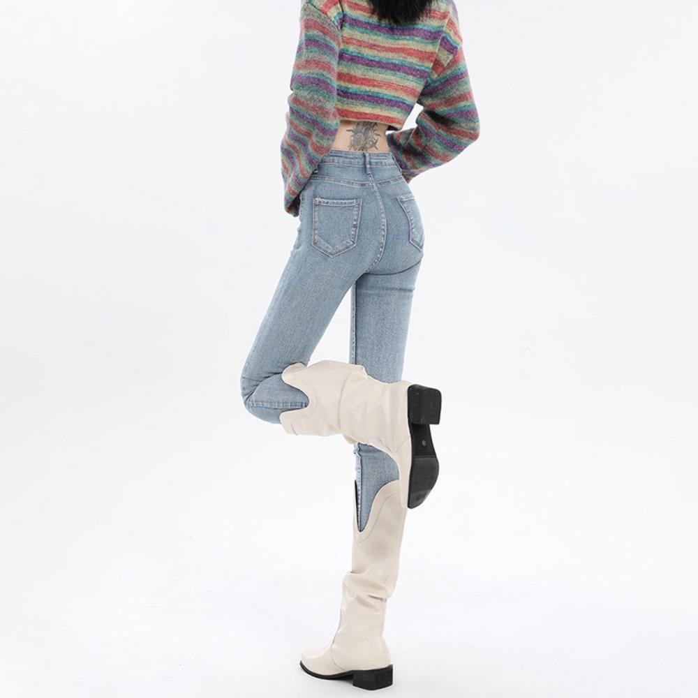 Simple High-waisted Small-footed Jeans for Women's 2025 New Elastic, Slim-fitting and Skinny Pencil Jeans Are Trendy