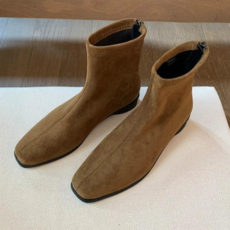 

Жіночі замшеві короткі чоботи на середньому підборі 2025 Модні повсякденні туфлі Зимові нові тренди Челсі черевики до щиколотки Вечірні туфлі-човники Zapatillas Mujer 40 хакі